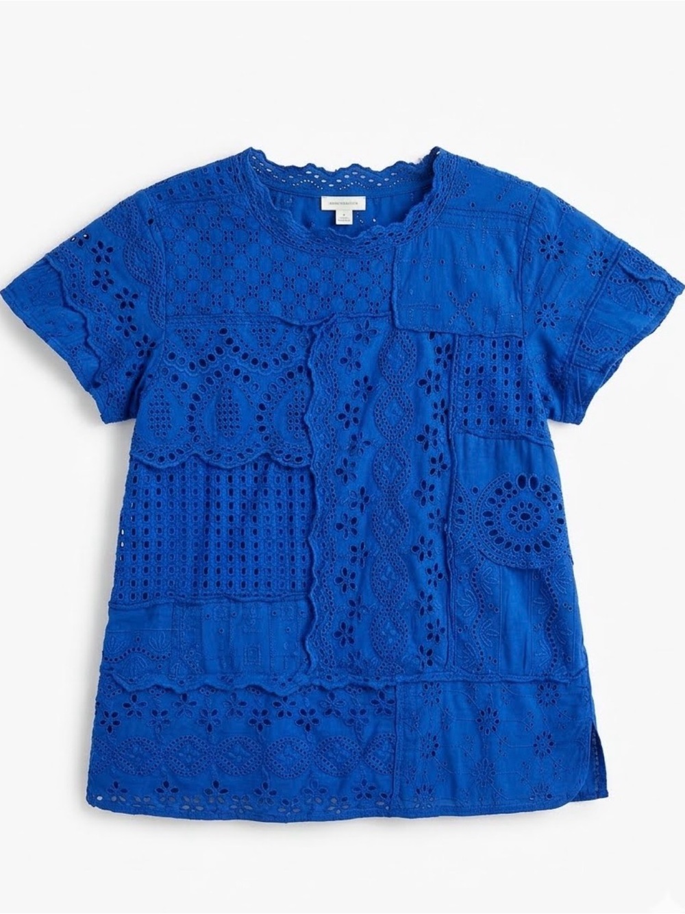Sundance Royal Blue Blouse with Eyelet Patchwork Short Sleeve